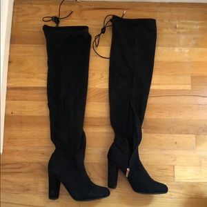 Over the knee black suede healed boots